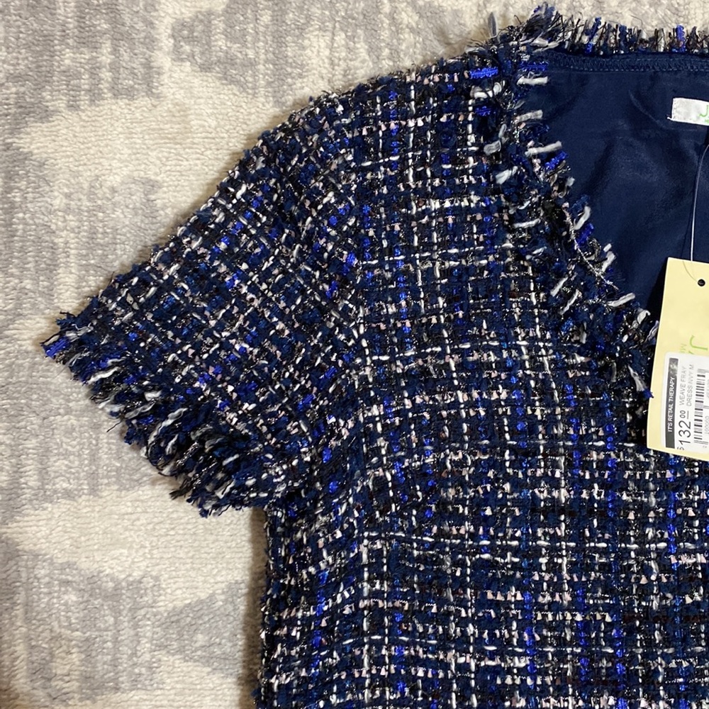 NWT Jade navy weave, frayed shift dress - Picture 3 of 6